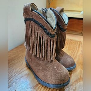 TODDLER Leather Western Boots, KIDS Girls cowgirl Boots, Brown Fringe Shoes